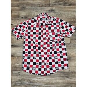 Cornerstore Bodega Mens Short Sleeve Button Up Skull shirt red black white M